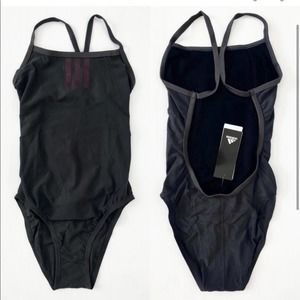 NWT Adidas Gray Solid Three Stripes C-Back One Piece Swimmer Waterpolo